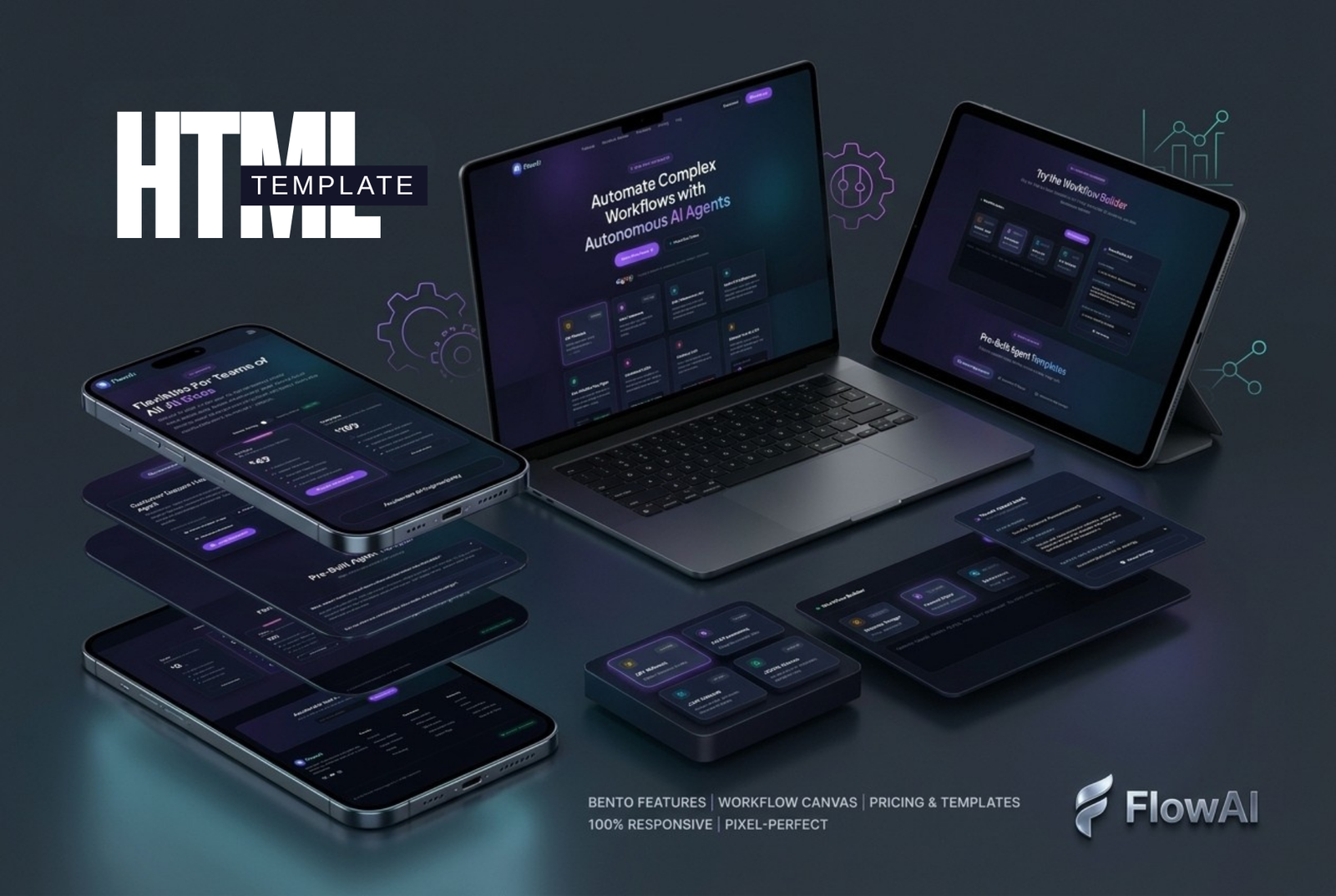 FlowAI - Next-Gen Autonomous AI Agents & Workflow Landing Page Template