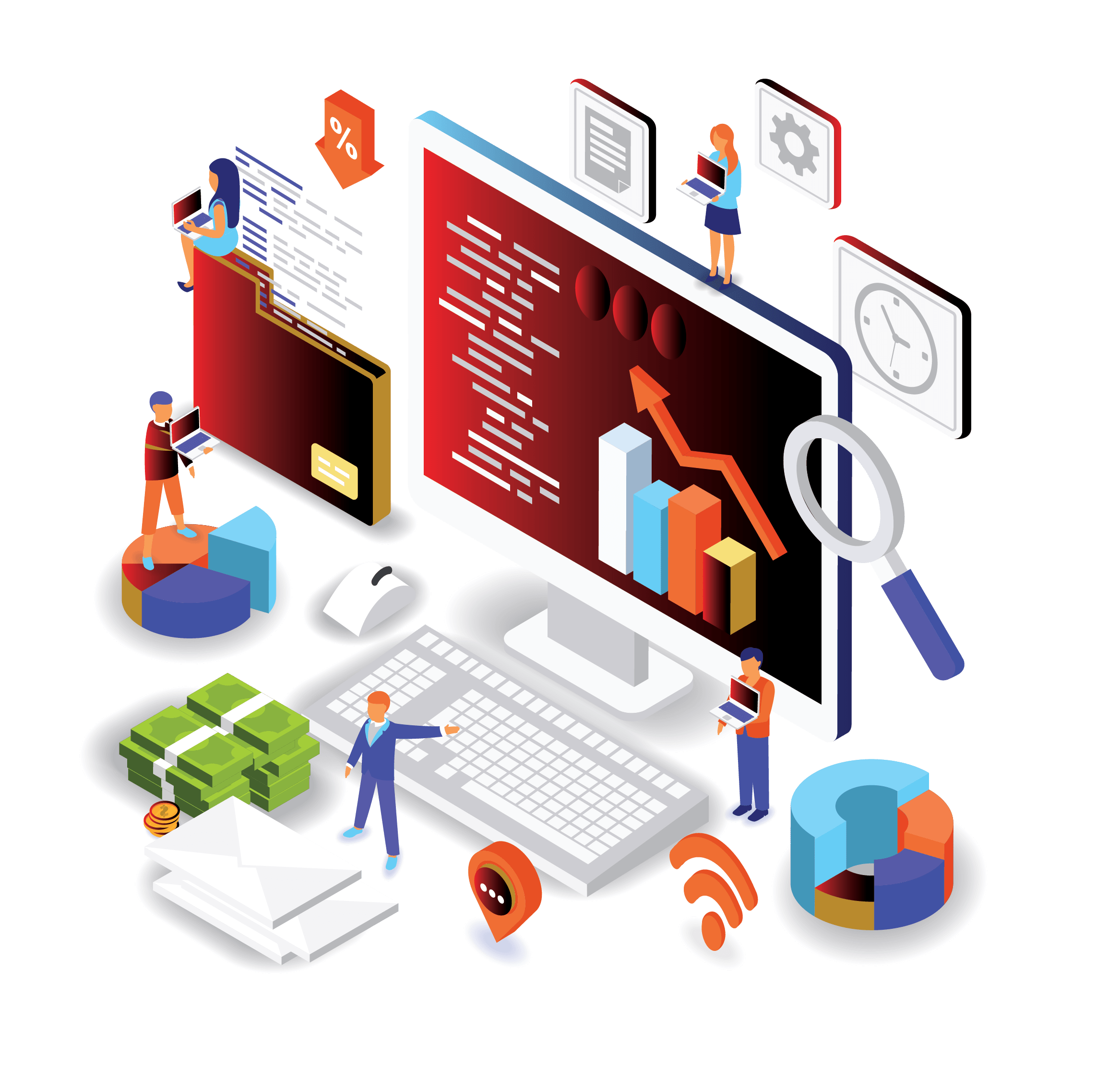 llustration of a laptop and various digital marketing icons representing digital marketing services provider.